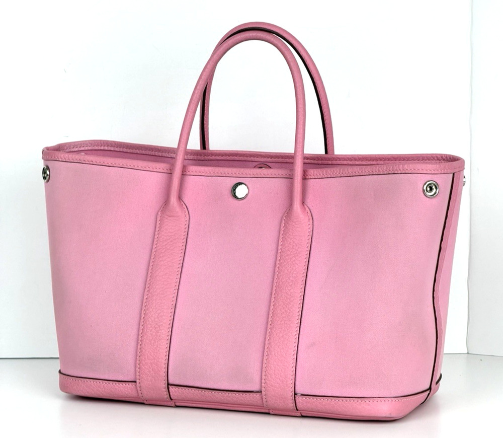 Hermes Toile & Clemence Garden Party 30 Top Handle Bag Rose Sakura C4